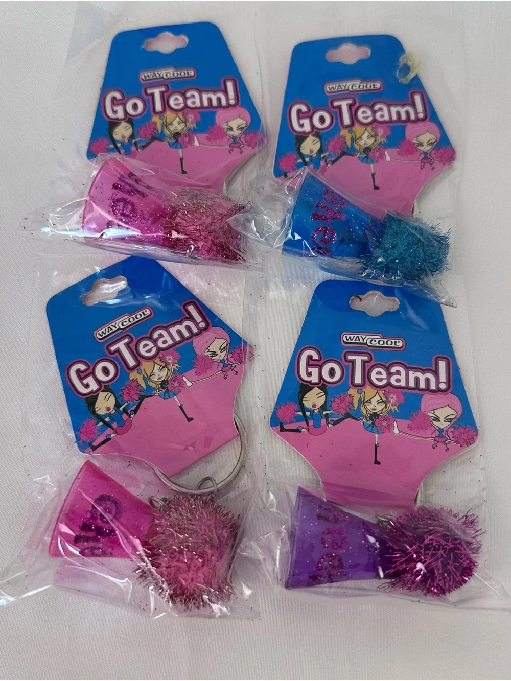 2003 Go Team! Pom-Pom Keychain - Pink, Blue, Purple